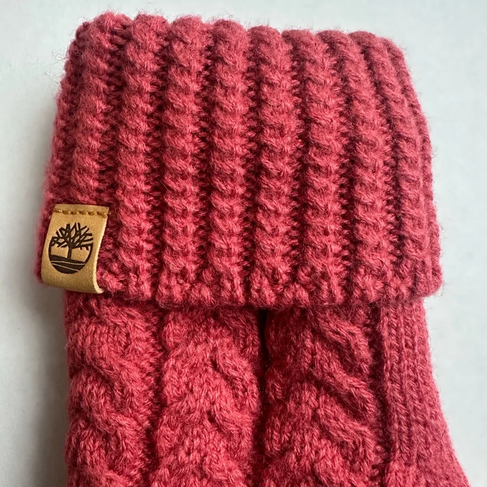 Timberland Cable Knit Mittens Faux Fur Lined Fold-Up Winter Warm